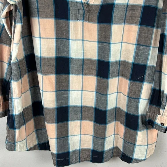 Lou & Grey Lagenlook Plaid Cotton Long Sleeve Pockets Tunic Top Large Blue Peach - Picture 4 of 14